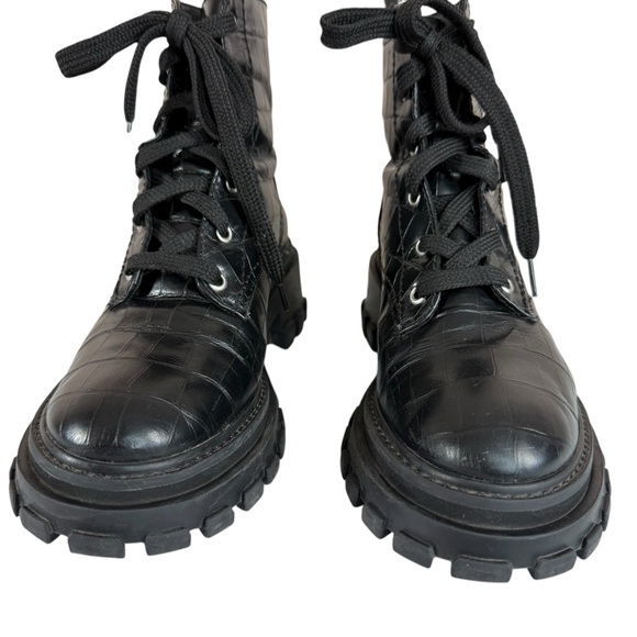 Schutz Black Croc-Embossed Leather Chunky Lug Sole Combat Platform Boots 7.5 - Picture 8 of 16